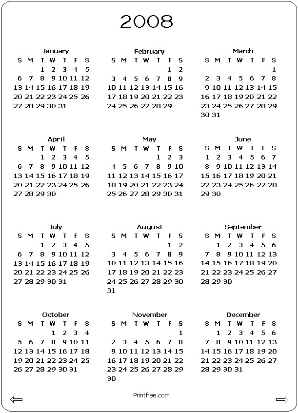 Lovely 2008 Printable Calendar | Free Printable Calendar Monthly