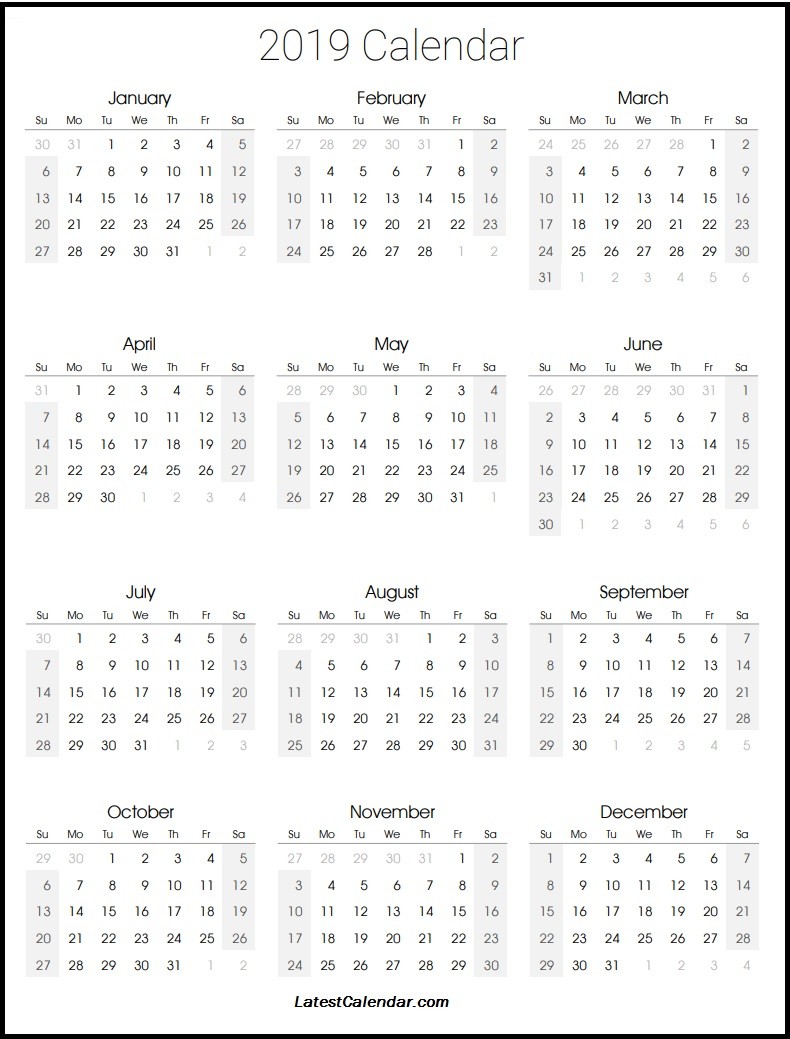 fresh 2019 12 month calendar printable free printable