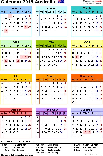 australia calendar 2019 pdf templates