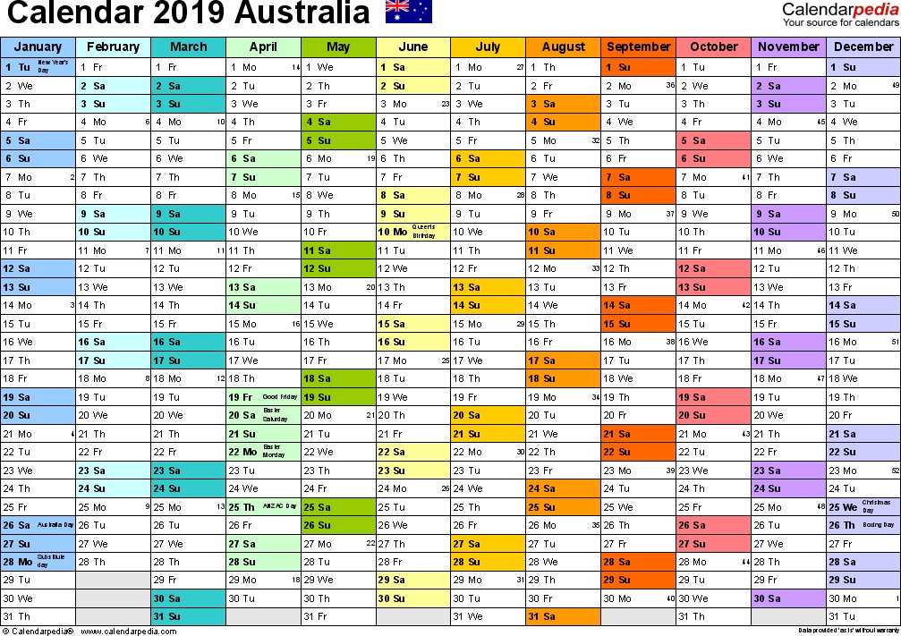 australia calendar 2019 pdf templates