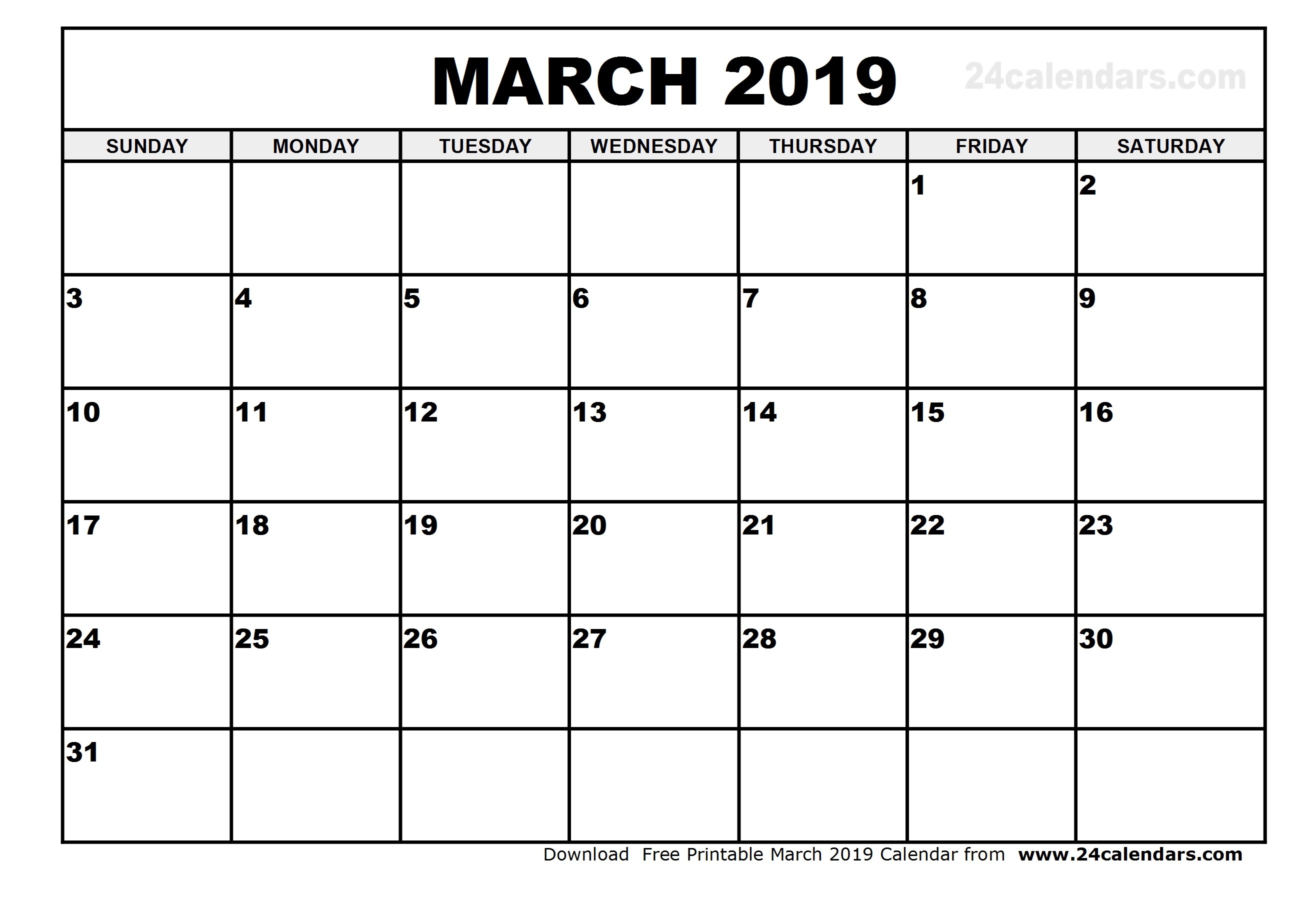 march 2019 calendar