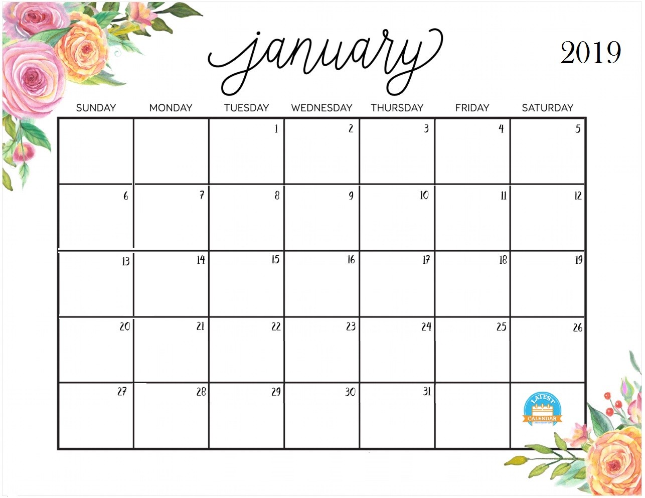 2019 Blank Calendar Printable Printable January 2019 Calendar