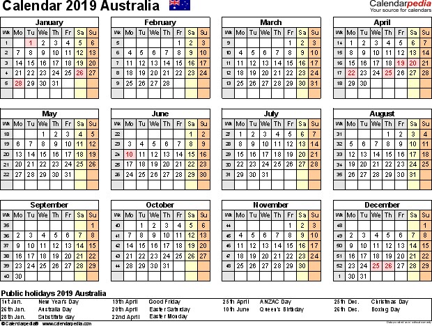 australia calendar 2019 pdf templates