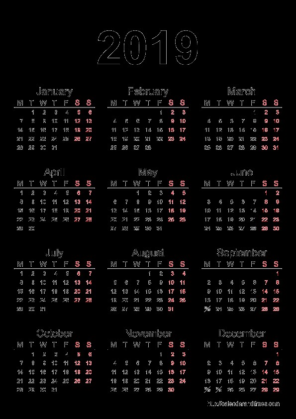 2019 Calendar Monthly Printable 2019 Calendar