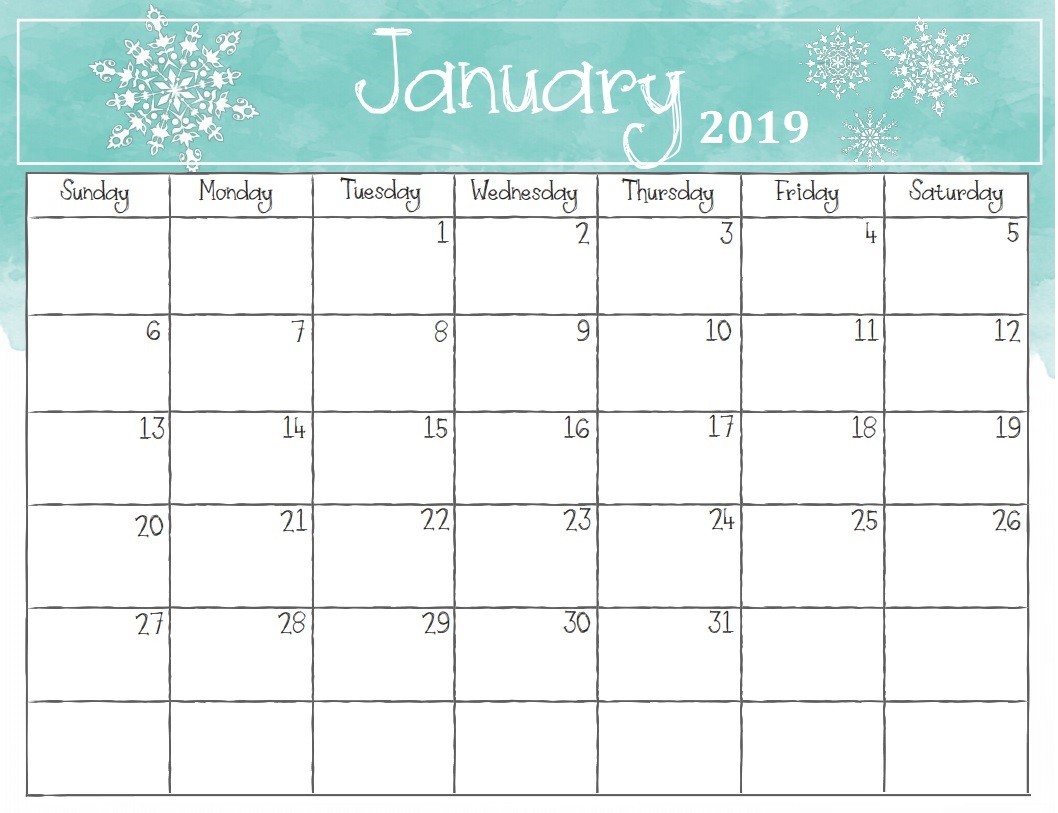 2019 Calendar Printable January Watercolor Monthly 2019 Calendar