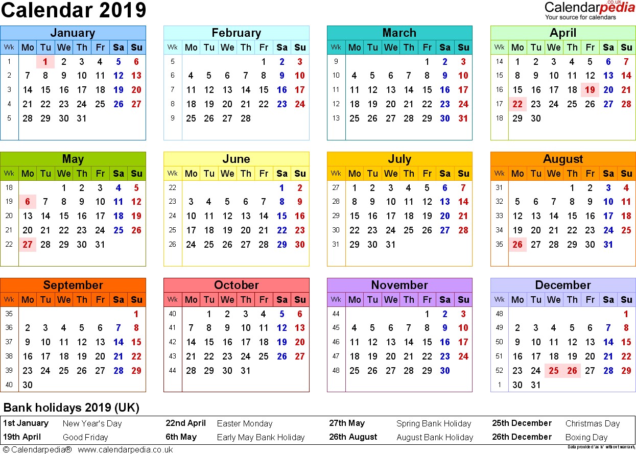 calendar 2019 pdf templates