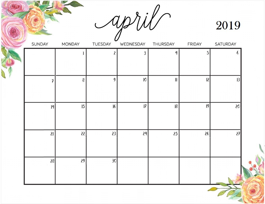 april 2019 calendar