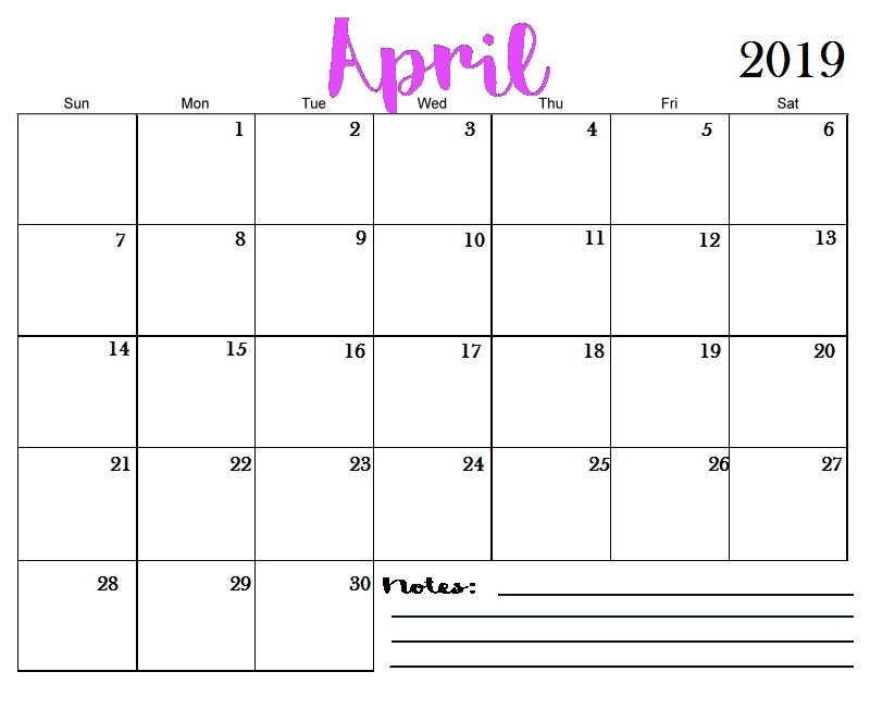 2019 Desk Calendar Printable April 2019 Calendar