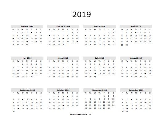 2019 Free Printable Calendars 2019 Calendar Free Printable Myfreeprintable