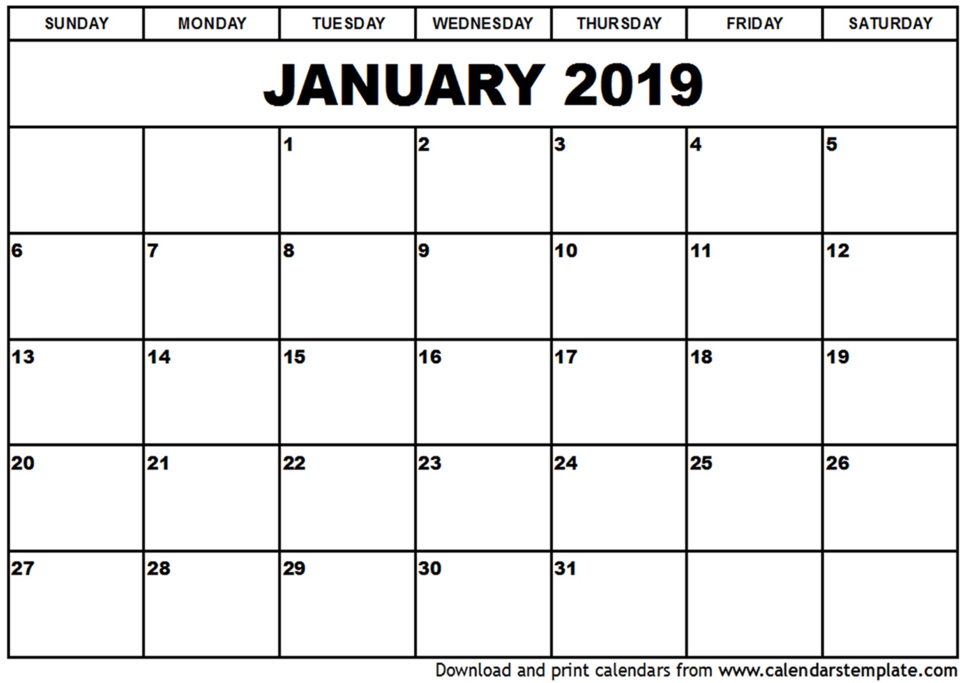 january 2019 calendar printable