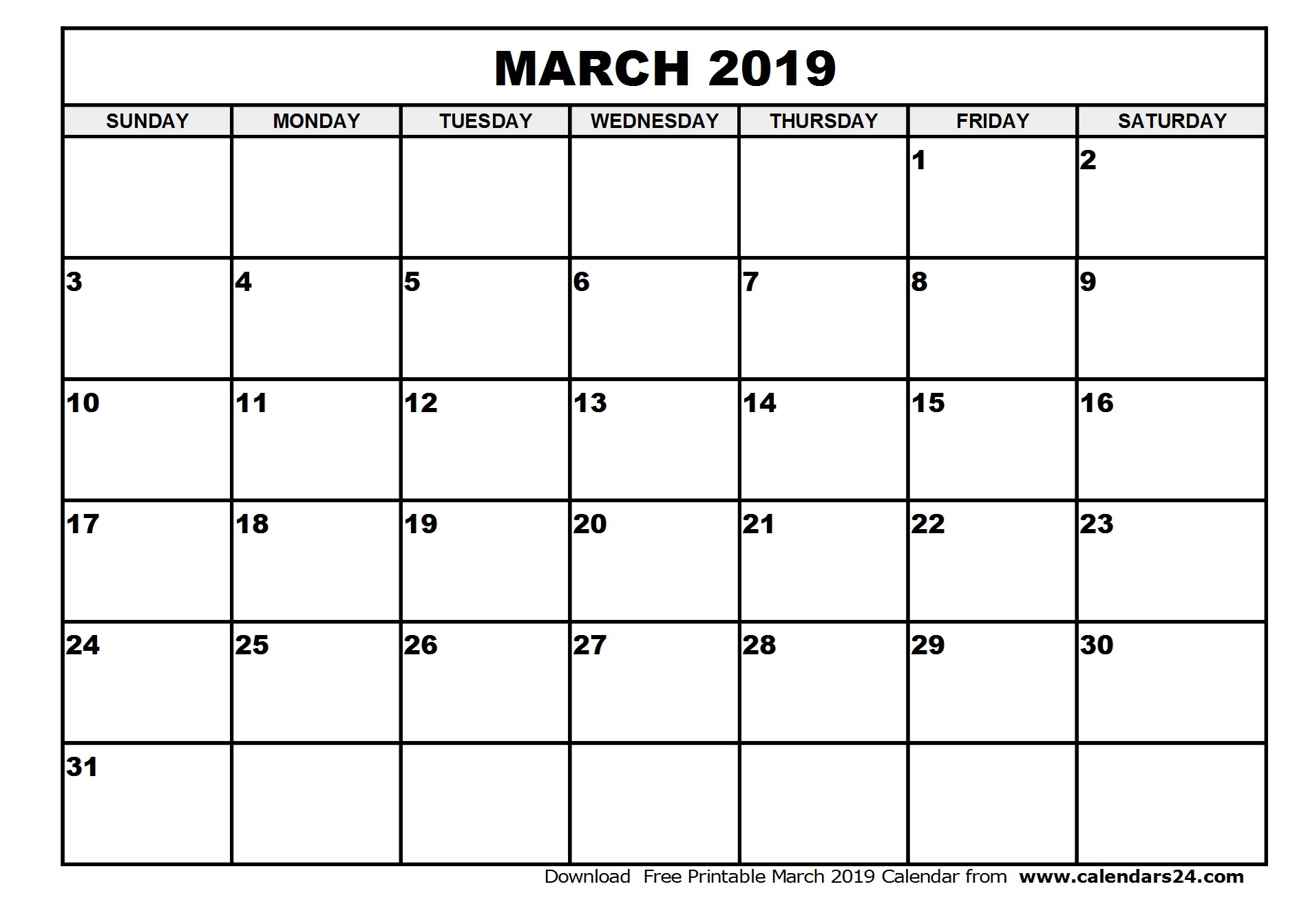 2019 Monthly Calendar Printables March 2019 Printable Calendar