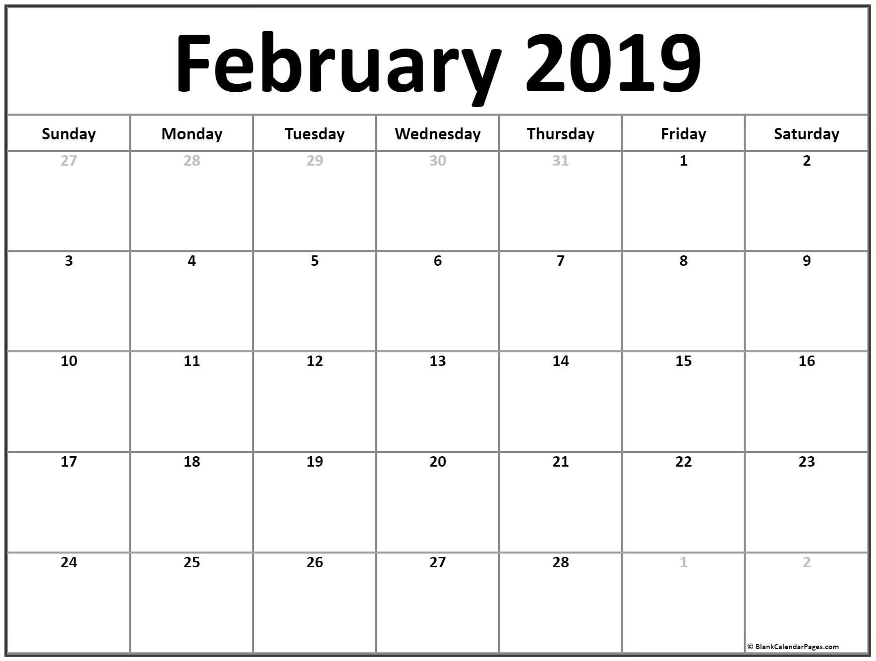 CAL=February 2019 calendar