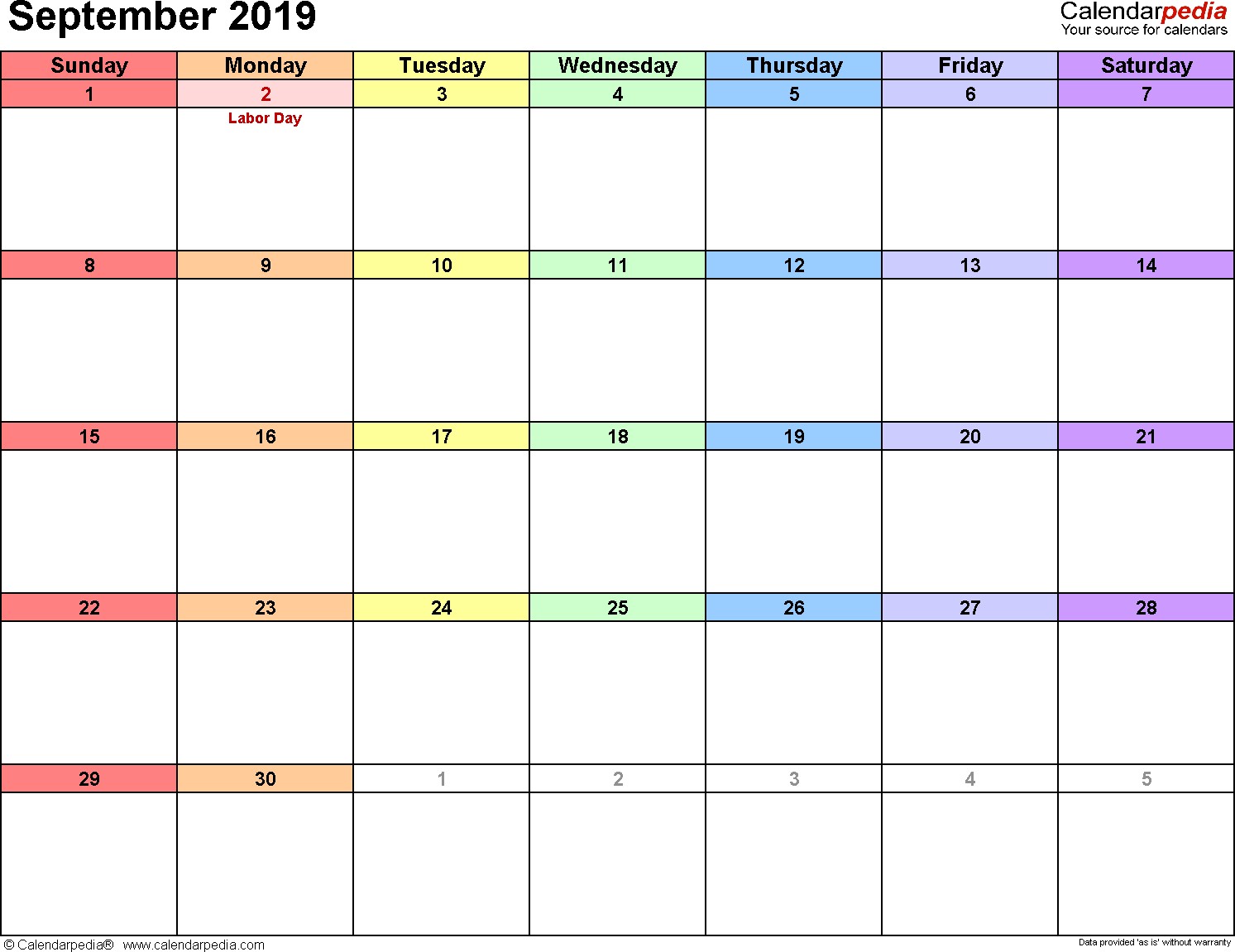 september 2019 calendar template 1949