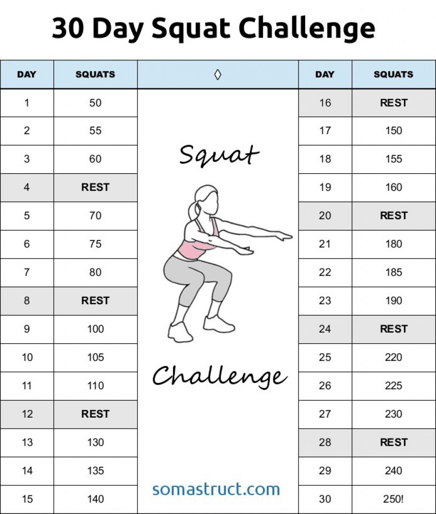 30 Day Squat Challenge Calendar Printable 30 Day Squat Challenge Printable Calendar