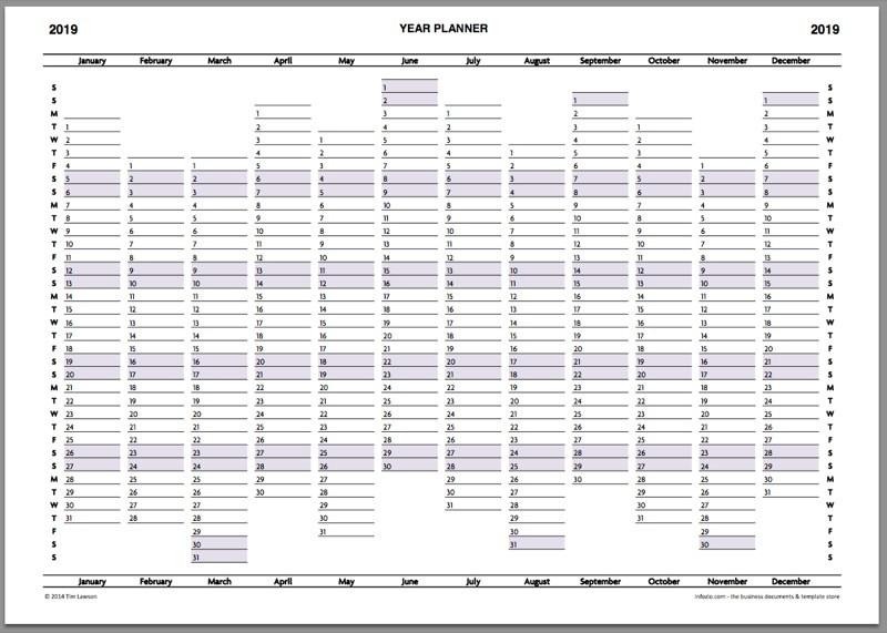 2019 year planner calendar