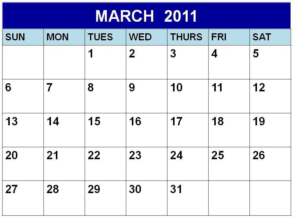 a3 blank march 2011 calendar printable