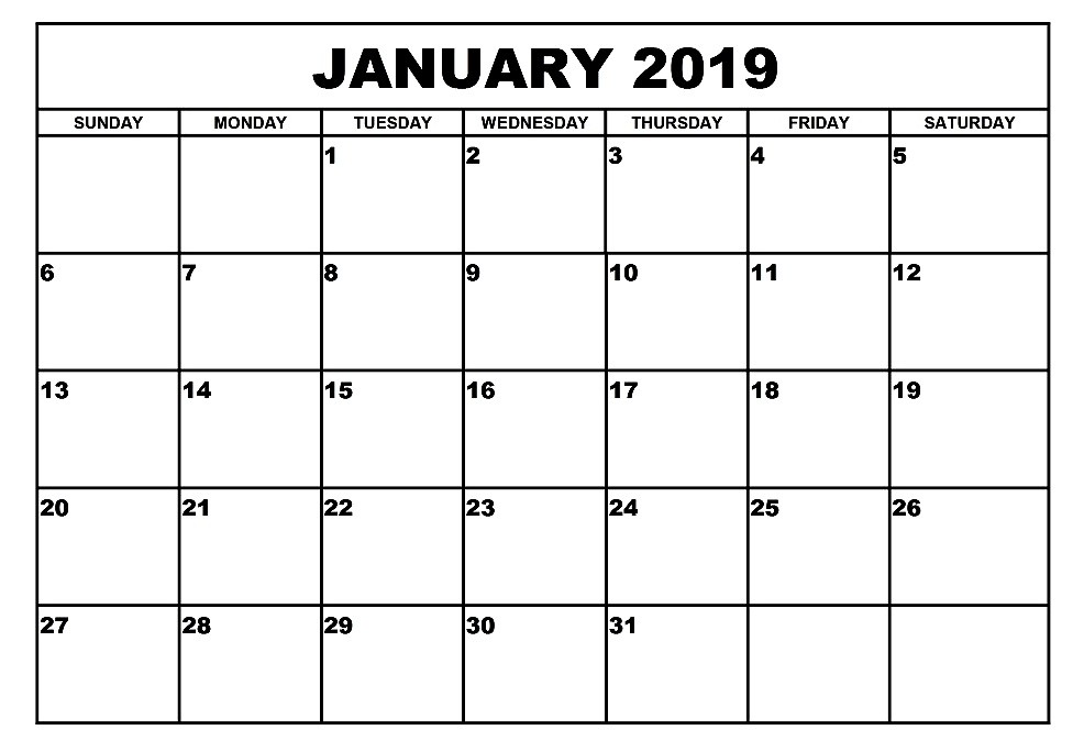 january 2019 calendar a4 printable