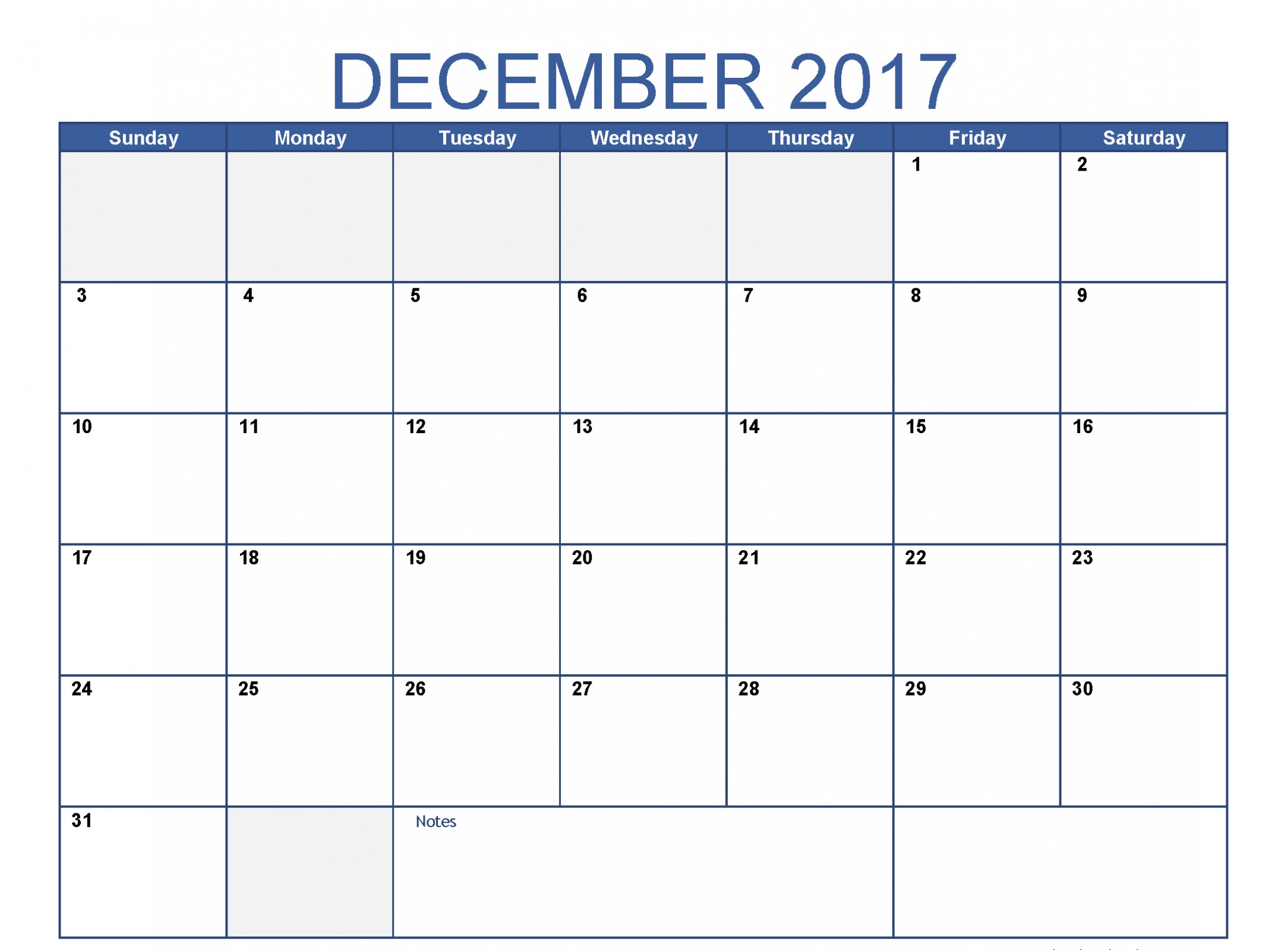 december 2017 calendar a4