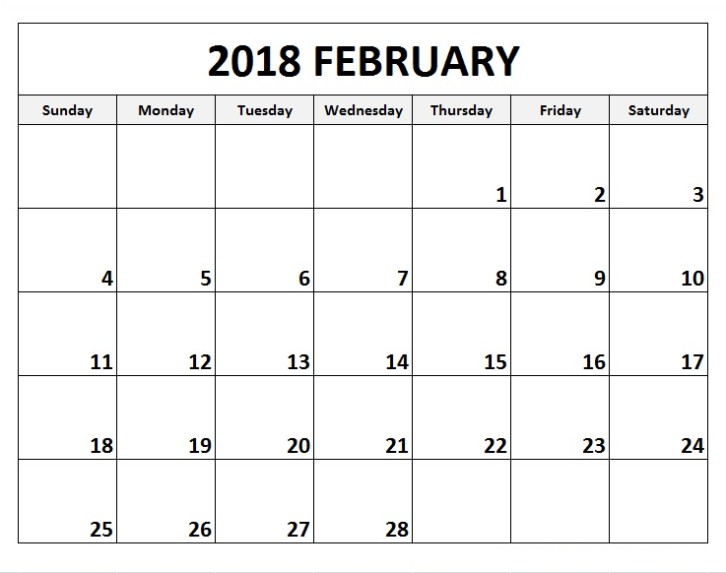 february 2018 calendar a4 printable