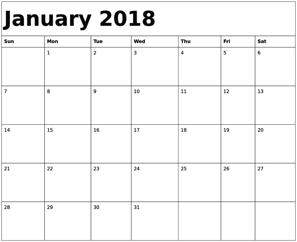 A4 Printable Calendar January 2018 Calendar A4