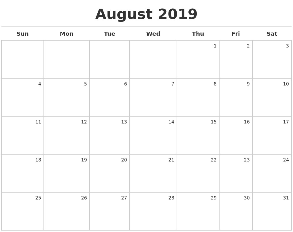 august 2019 calendar maker