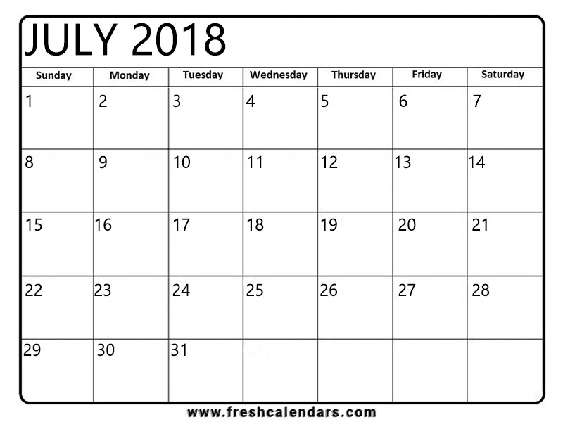 july 2018 calendar printable template