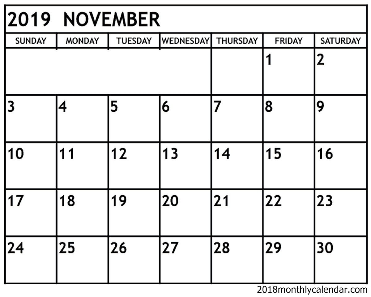 november 2019 calendar blank editable