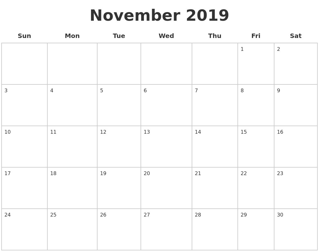 november 2019 blank calendar pages