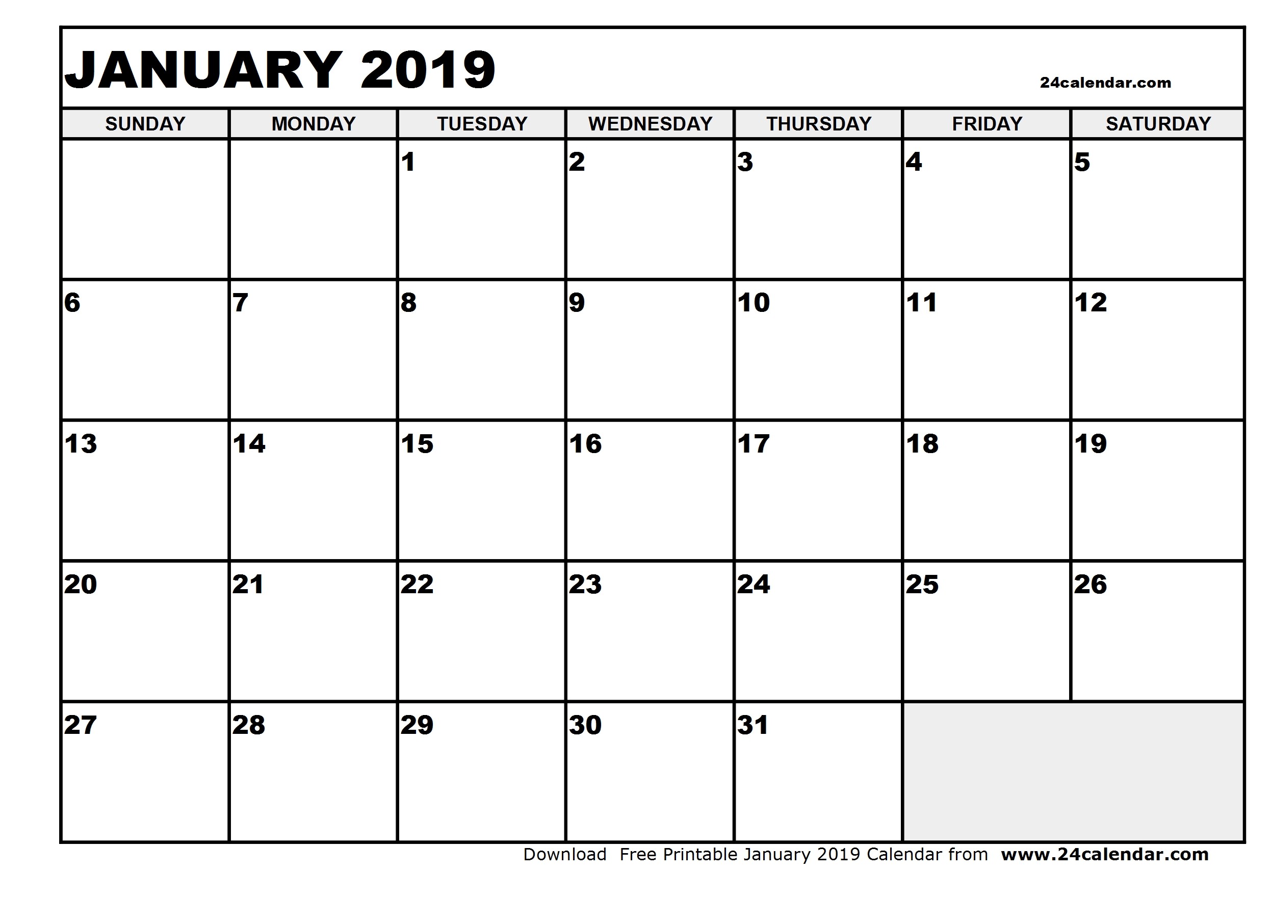 january 2019 calendar printable