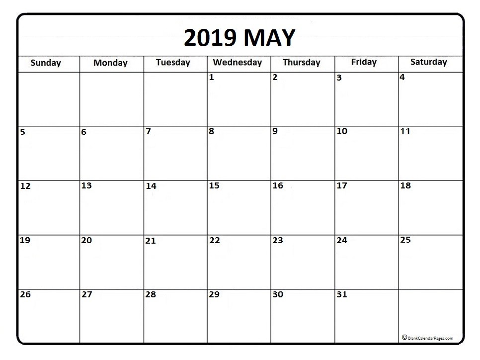 Calendar 2019 Blank Printable May 2019 Calendar