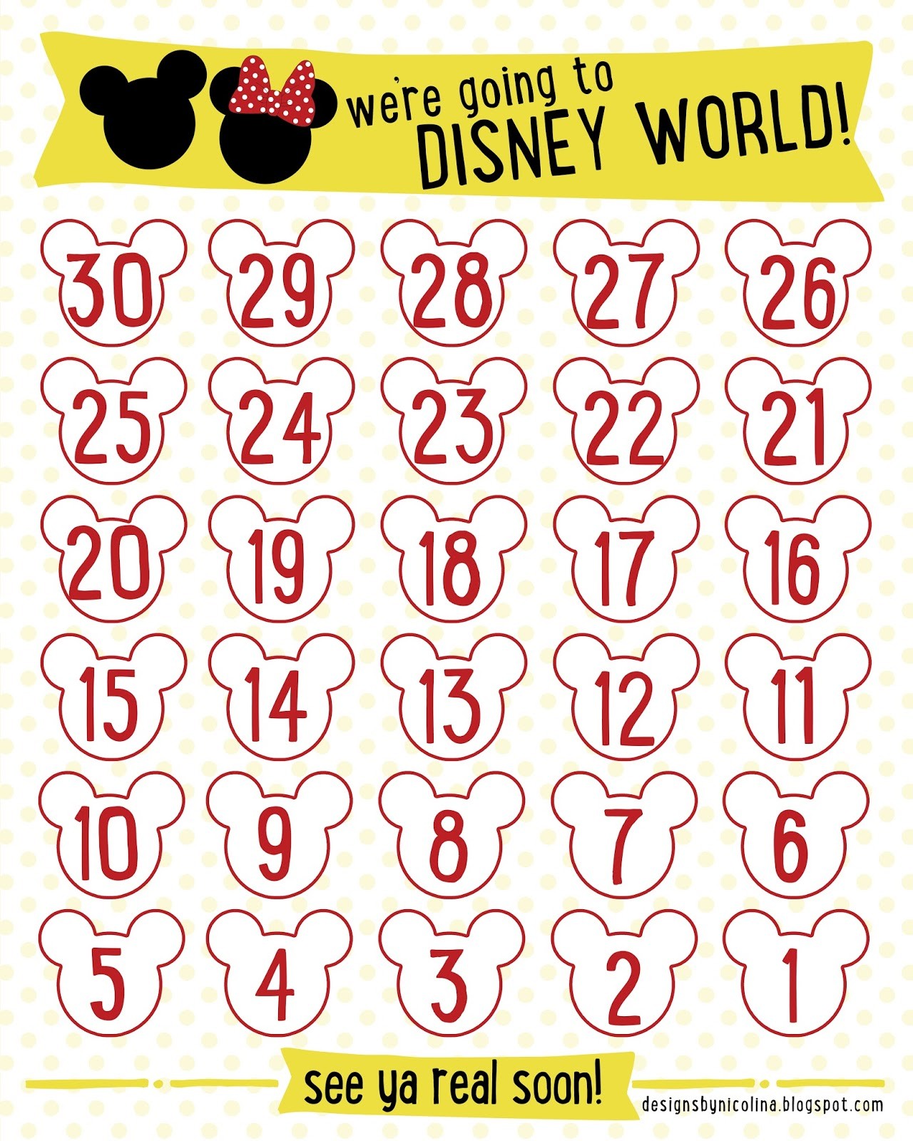 Calendar Countdown Printable Designs by Nicolina Disney Countdown Free Printable