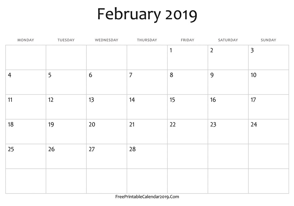 Calendar Feb 2019 Printable February 2019 Calendar Templates