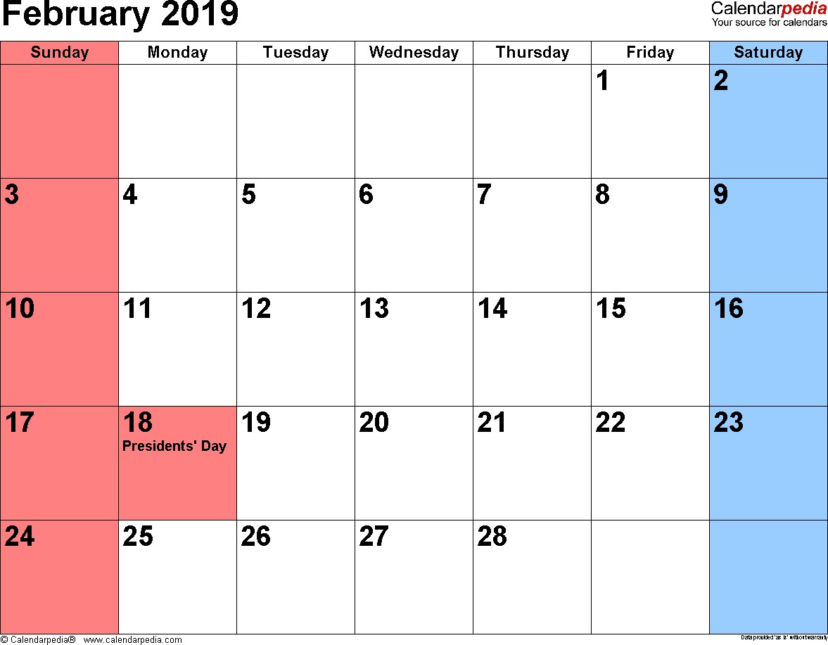 february 2019 calendar