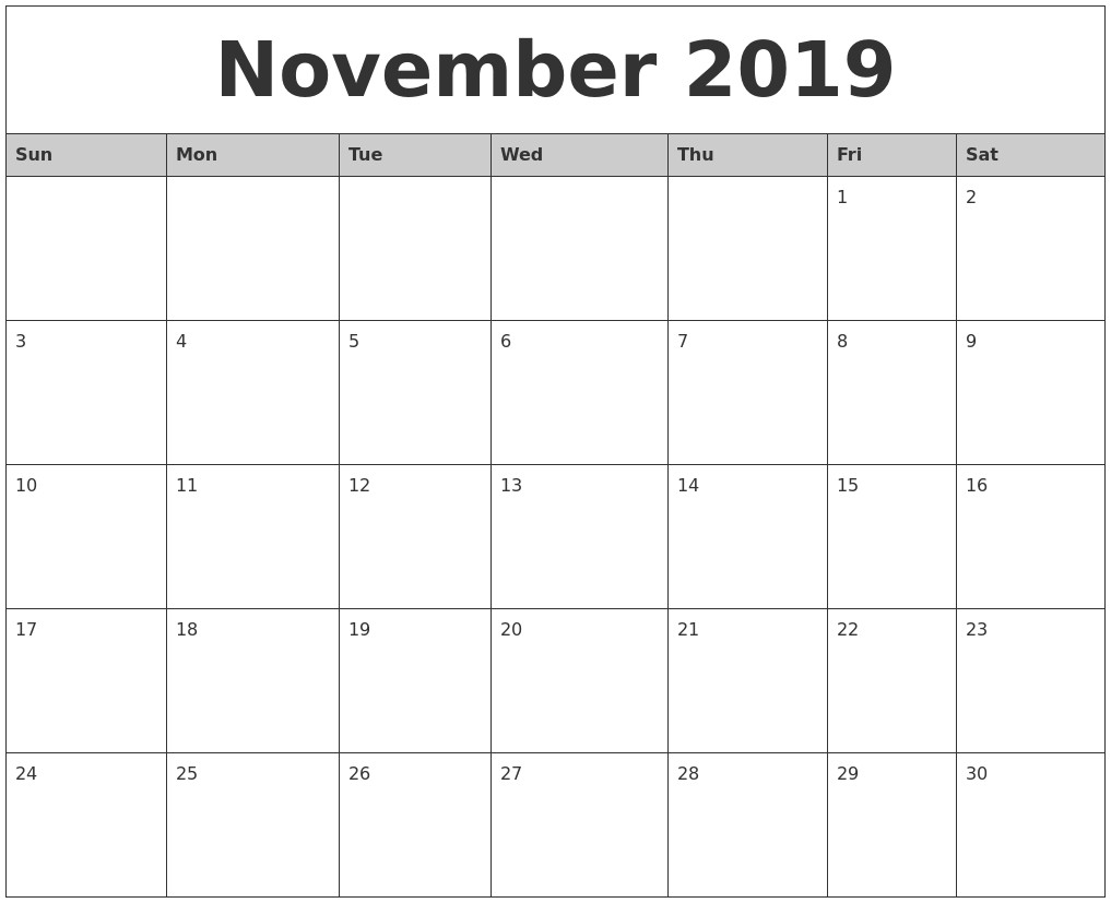 Calendar November 2019 Printable January 2020 Create Calendar