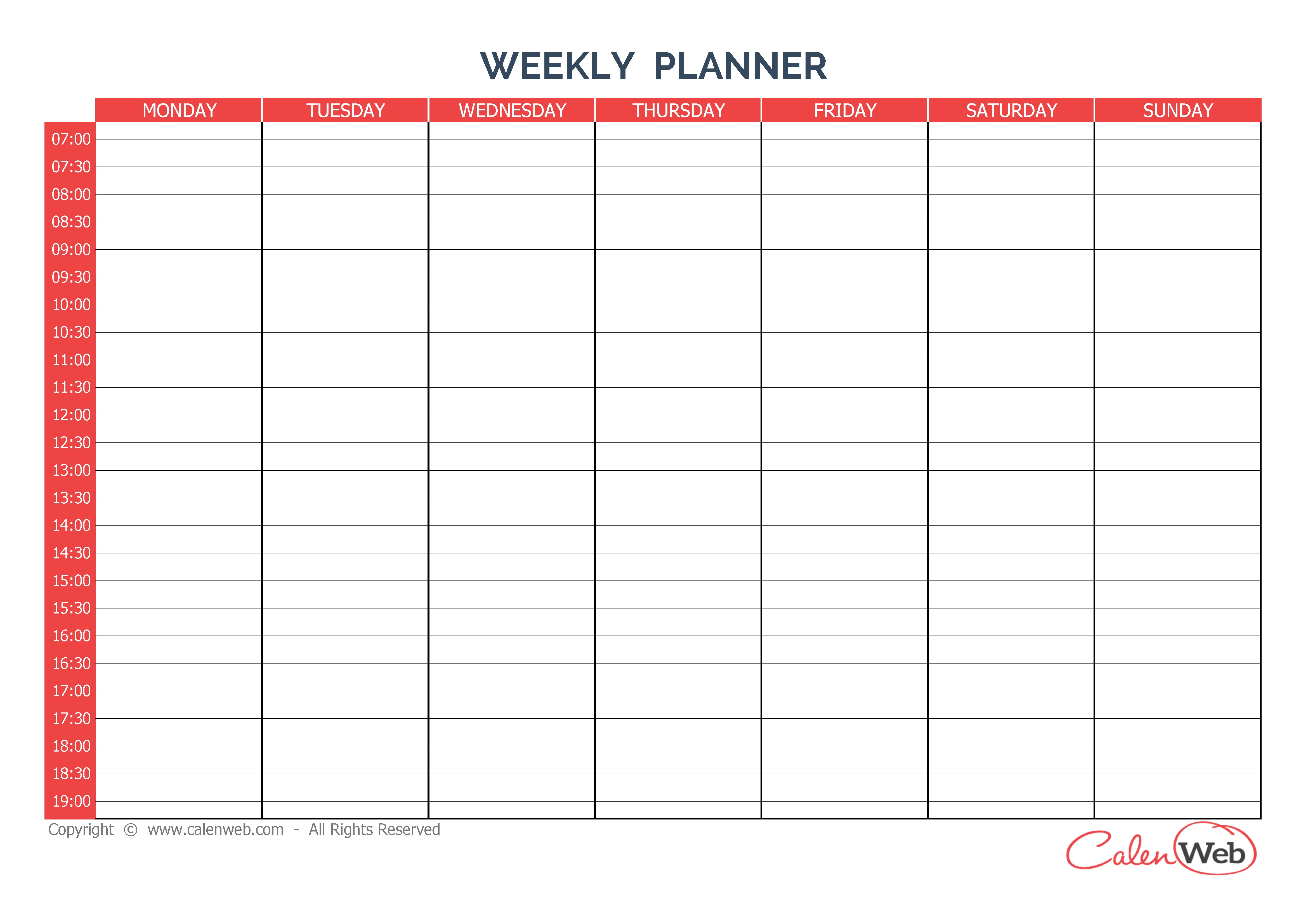 Calendar Planner Printable Weekly Calendar Planner