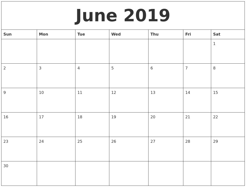 june 2019 free printable calendar templates