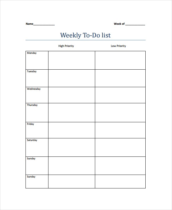 Calendar to Do List Printable 9 Weekly to Do List Templates