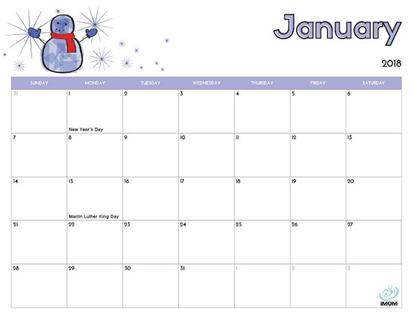 kids calendar 2018 printable