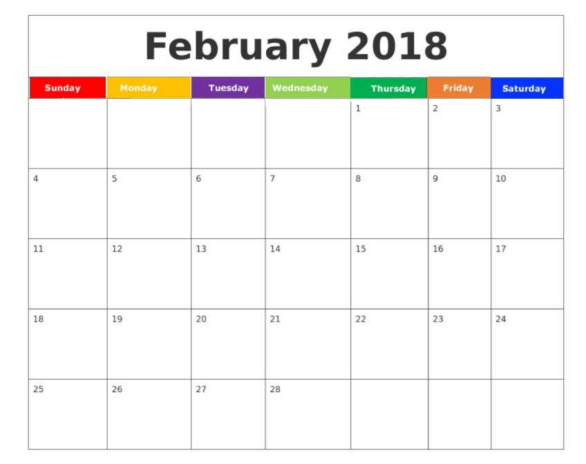 february 2018 calendar printable