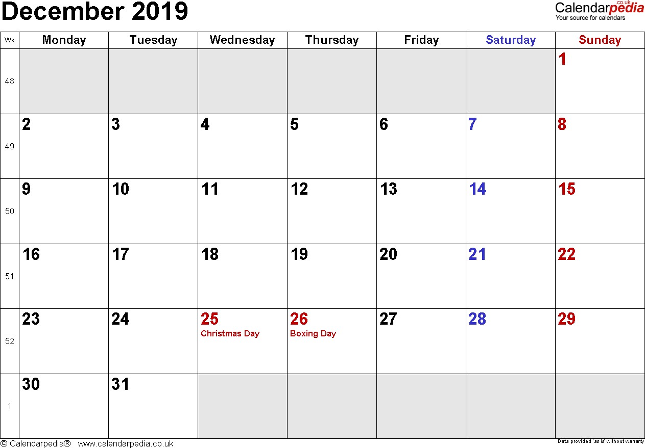 December 2019 Printable Calendar Calendar December 2019 Uk Bank Holidays Excel Pdf Word