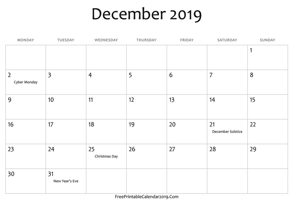 december 2019 calendar templates