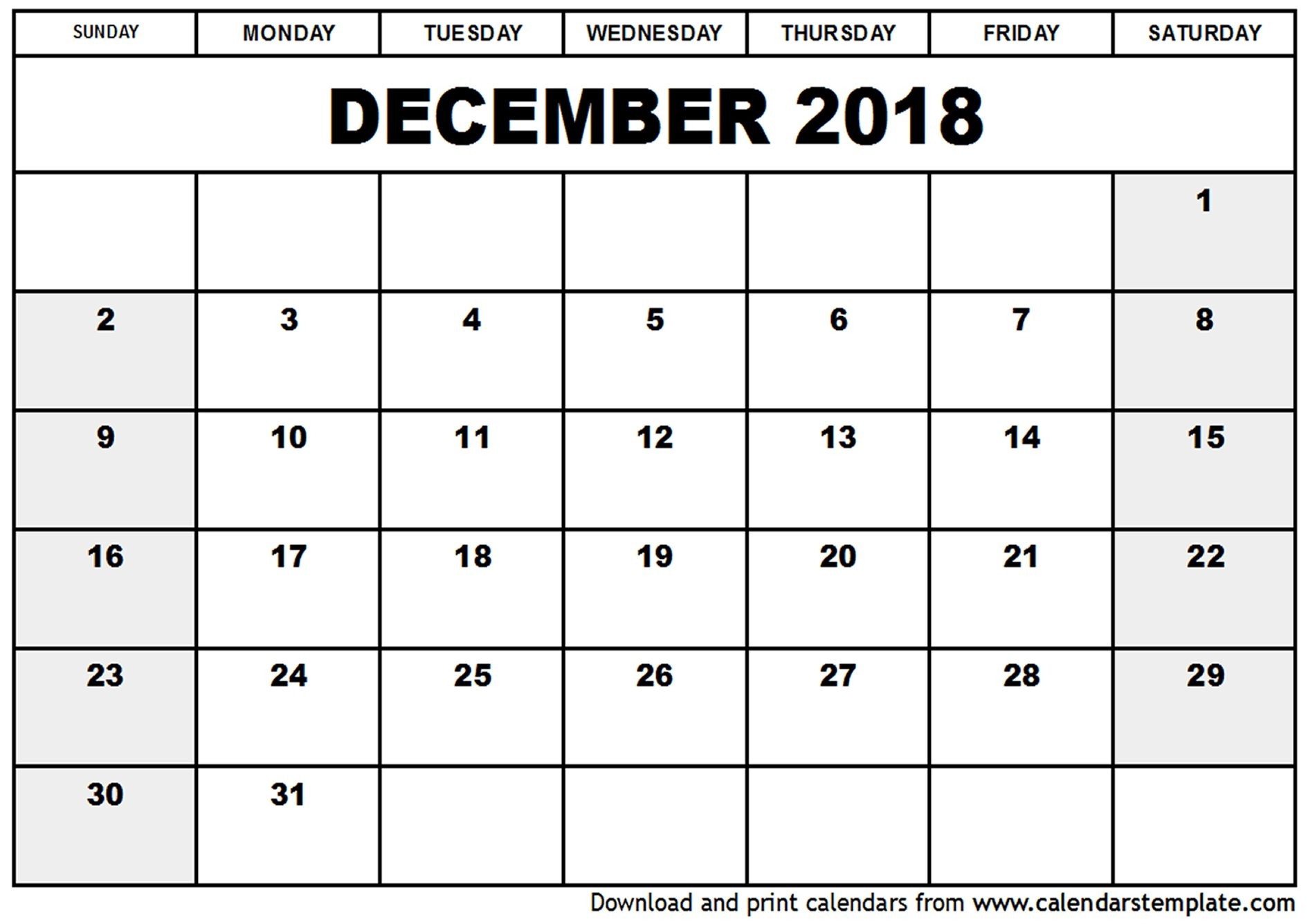 printable calendar december 2018 and january 2018