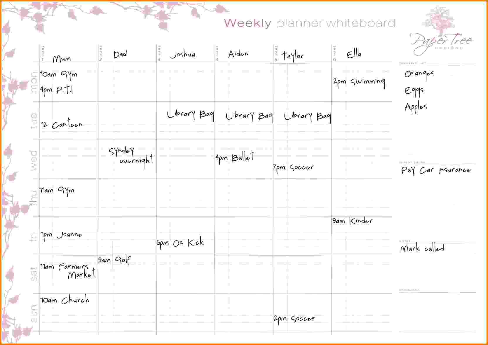 6 family calendar template