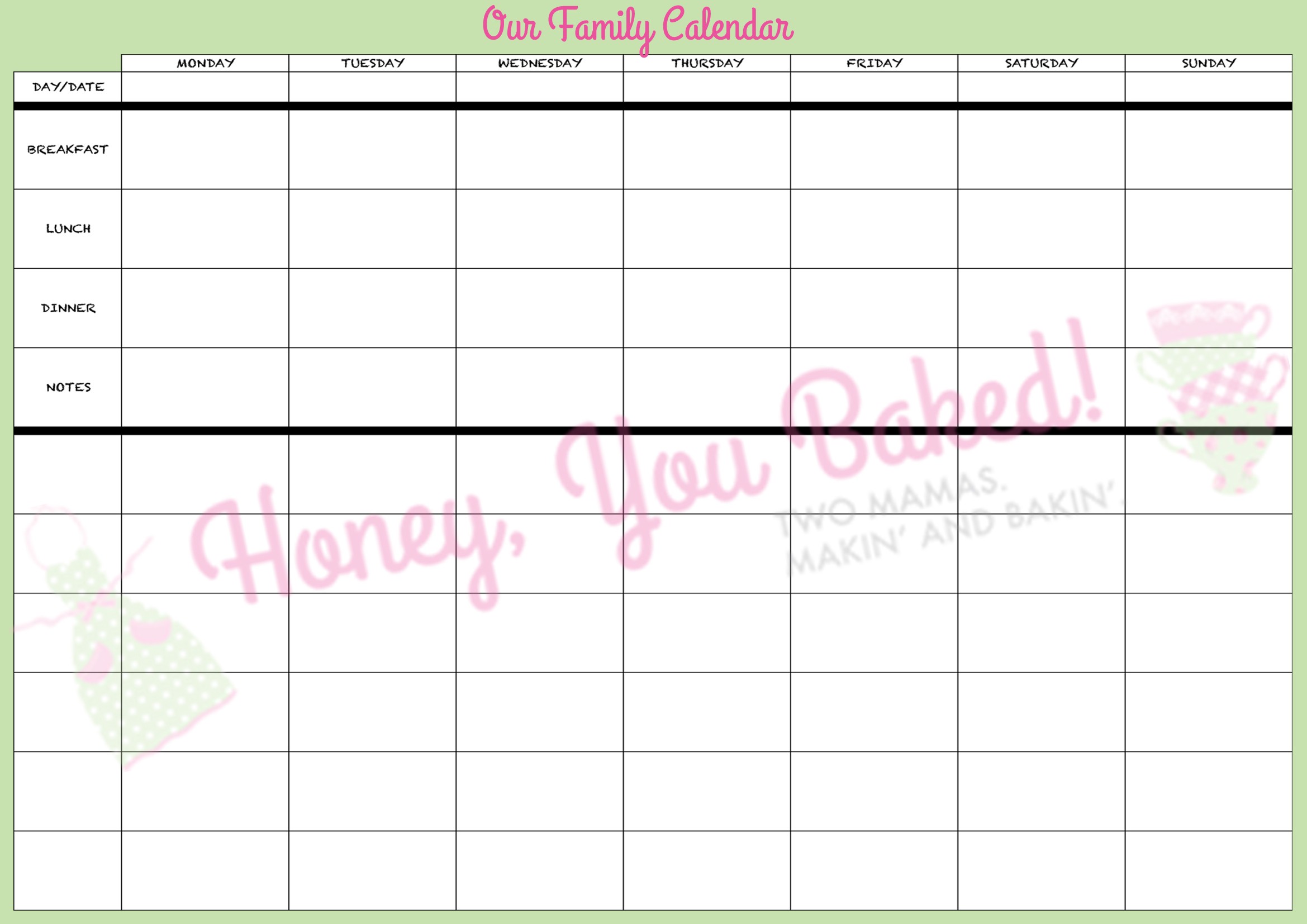 weekly family calendar printable