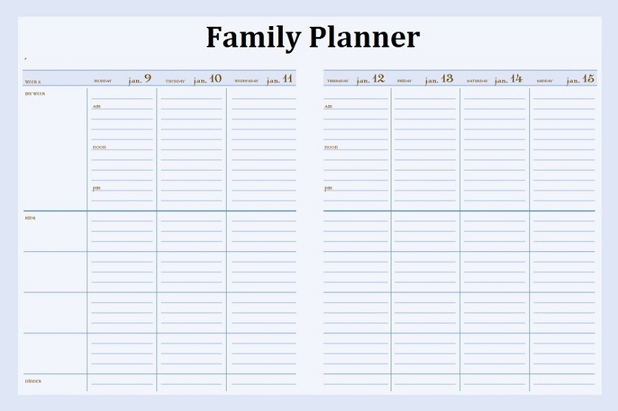 family planner printable calendar organizer