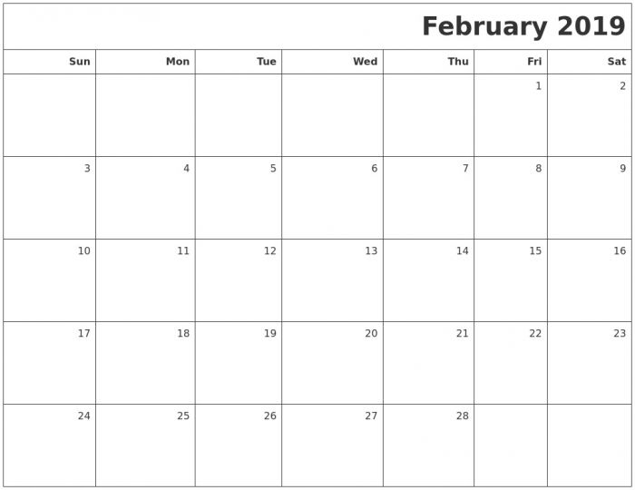 Awesome Feb 2019 Calendar Printable | Free Printable Calendar Monthly