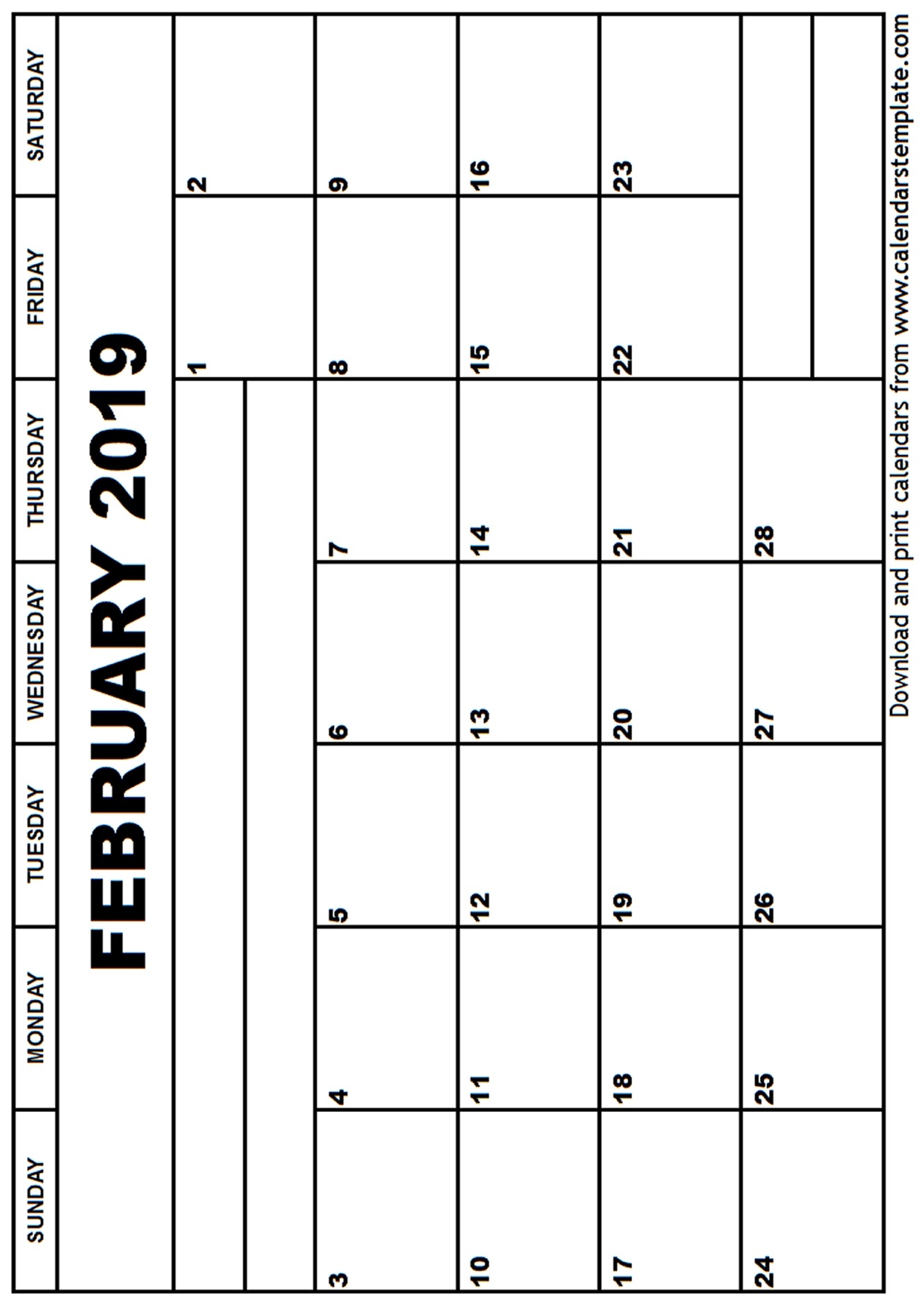 Feb 2019 Printable Calendar February 2019 Calendar Template