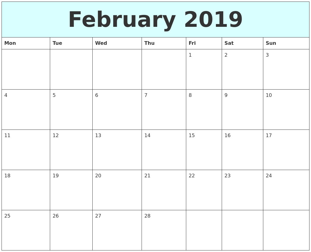 february 2019 free calendar