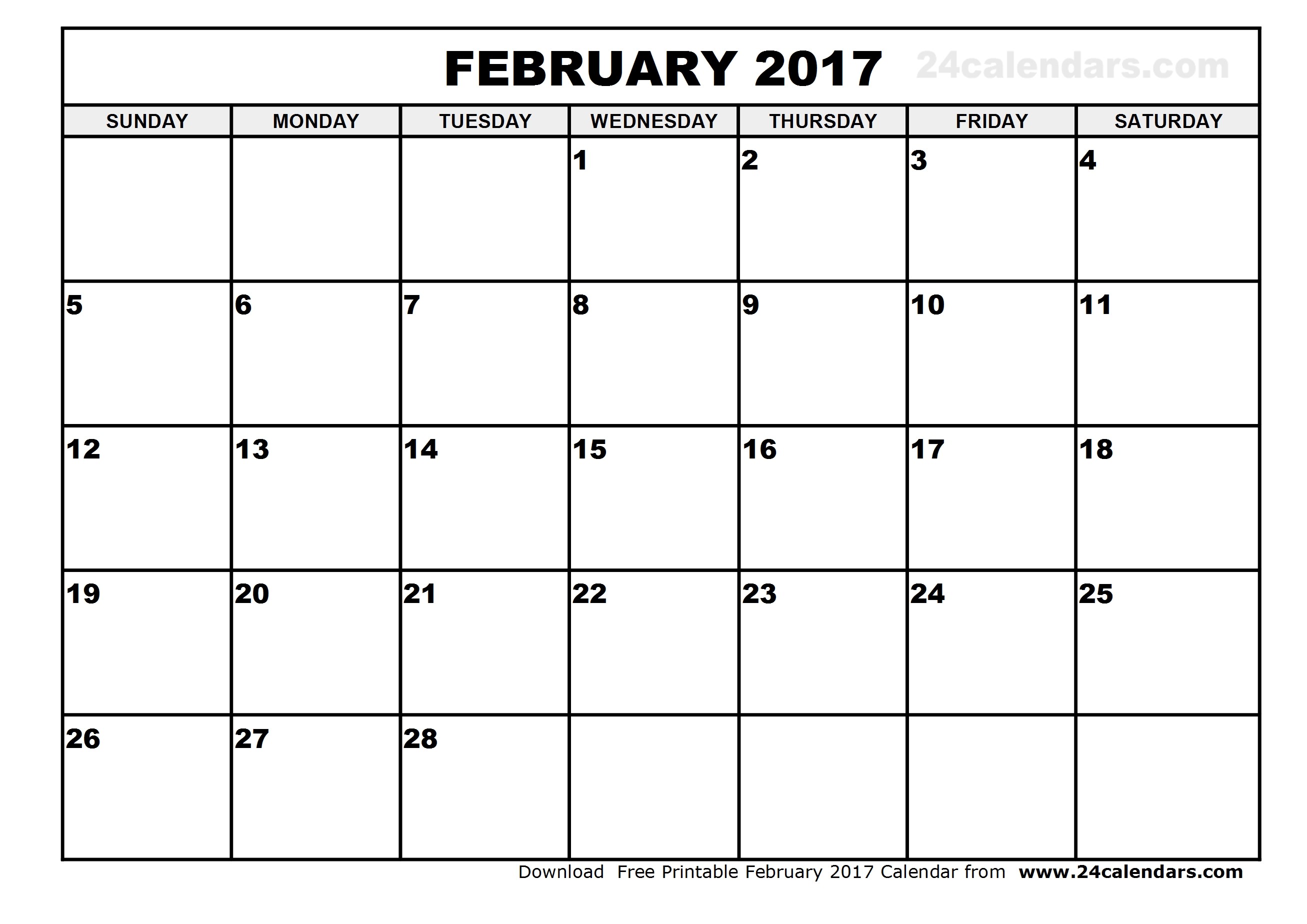 february 2017 calendar