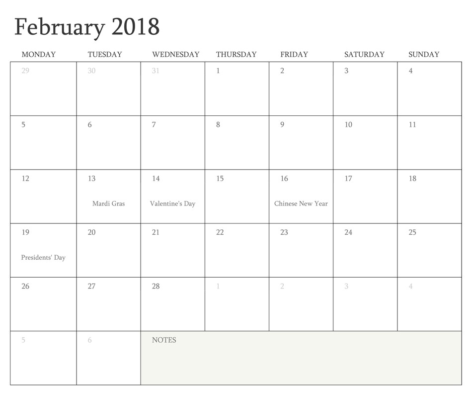 Feb Printable Calendar February 2018 Calendar Printable